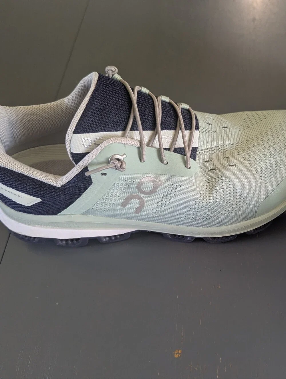 On Running Women’s Athletic Shoes - Navy and Light Mint With Grey Laces
